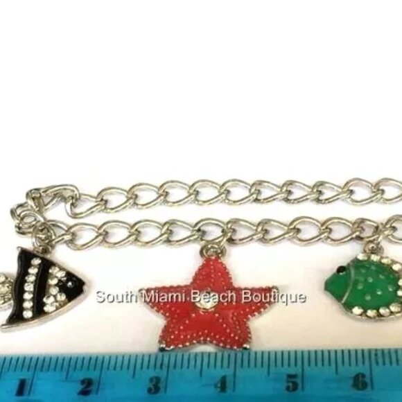 Sea Life Charm Bracelet Starfish Angel Fish 7-9" Silver Plated Crystal Enamel - Picture 12 of 12